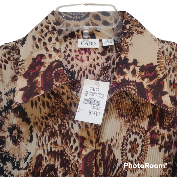 Cato Ribbed Floral Button Up Women's Top Lg - Picture 3 of 9